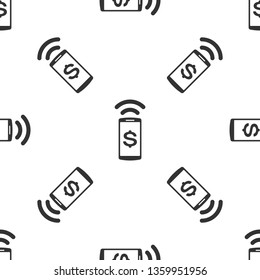 Grey Contactless payment icon isolated seamless pattern on white background. Mobile wallet technology, nfc, wireless payment with smartphone. Vector Illustration