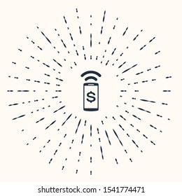 Grey Contactless payment icon isolated on beige background. Mobile wallet technology, nfc, wireless payment with smartphone. Abstract circle random dots. Vector Illustration