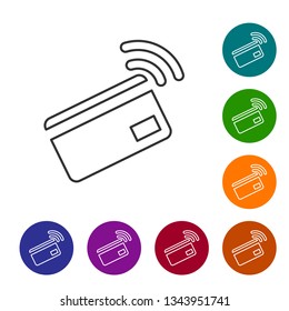 Grey Contactless payment with nfc card line icon isolated on white background. Card with radio wave sign. Credit card payment. Vector Illustration
