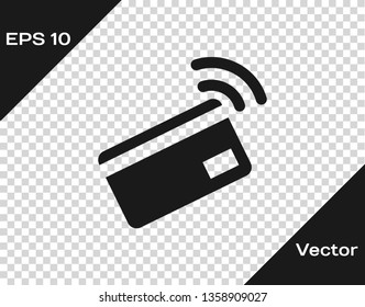 Grey Contactless payment with nfc card icon isolated on transparent background. Card with radio wave sign. Credit card payment. Vector Illustration