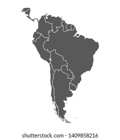 Mapa gris de Sudamérica sobre fondo blanco. Vector