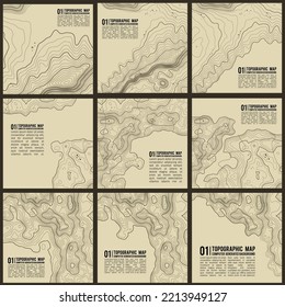 Grey Contours Vector Topography. Geographic Mountain Topography Vector Illustration. Topographic Pattern Texture. Map On Land Vector Terrain. Elevation Graphic Contour Height Lines. Vector Set.