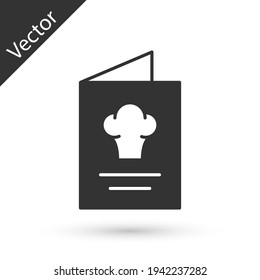 Grey Cookbook icon isolated on white background. Cooking book icon. Recipe book. Fork and knife icons. Cutlery symbol. Vector