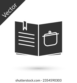 Grey Cookbook icon isolated on white background. Cooking book icon. Recipe book. Fork and knife icons. Cutlery symbol.  Vector Illustration