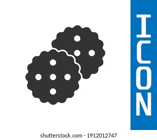 Grey Cookie or biscuit with chocolate icon isolated on white background.  Vector