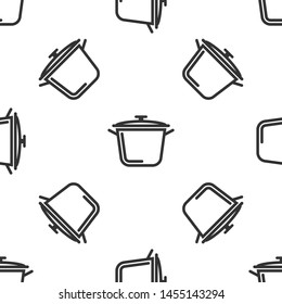 Grey Cooking pot icon isolated seamless pattern on white background. Boil or stew food symbol.  Vector Illustration