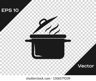 Grey Cooking pot icon isolated on transparent background. Boil or stew food symbol.  Vector Illustration