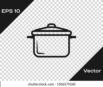 Grey Cooking pot icon isolated on transparent background. Boil or stew food symbol.  Vector Illustration