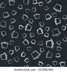 Grey Cooking pot icon isolated seamless pattern on black background. Boil or stew food symbol.  Vector Illustration