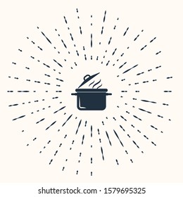 Grey Cooking pot icon isolated on beige background. Boil or stew food symbol. Abstract circle random dots. Vector Illustration