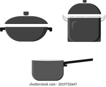 Grey cookware, illustration, vector on a white background.