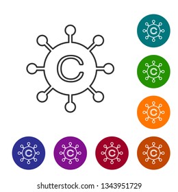 Grey Copywriting network line icon isolated on white background. Content networking symbol. Copyright sign. Copywriting network sign. Vector Illustration