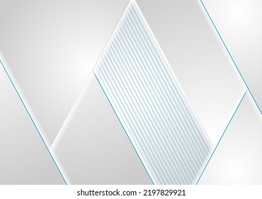 Grey corporate abstract tech background with blue lines. Vector design