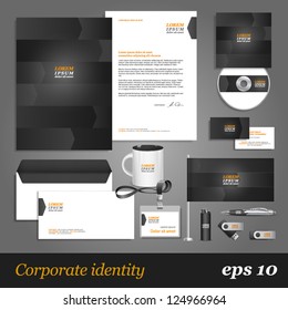 Grey corporate identity template with arrows. Vector company style for brandbook and guideline. EPS 10