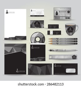 Grey corporate identity template with polygon Documentation for business