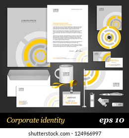 Grey corporate identity template with round digital elements. Vector company style for brandbook and guideline. EPS 10