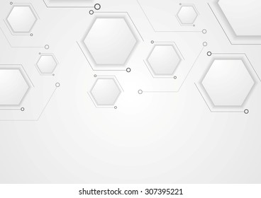 Grey corporate tech drawing design. Vector hexagons background