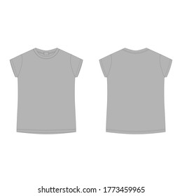 Grey cotton t-shirt blank template . Children's technical sketch tee shirt isolated on white background. Front and back. Casual kids style. Vector illustration