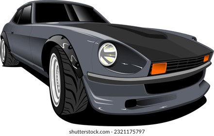 grey coupe fastback classic retro vintage oldschool antique sports car front side vector illustration