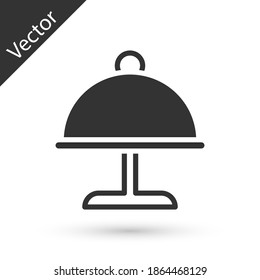 Grey Covered with a tray of food icon isolated on white background. Tray and lid. Restaurant cloche with lid. Kitchenware symbol. Vector.