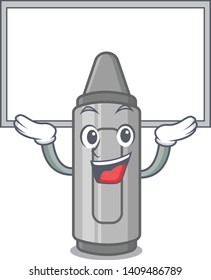 grey crayon with board isolated cartoon