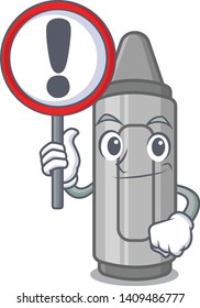 Grey crayon with sign isolated cartoon