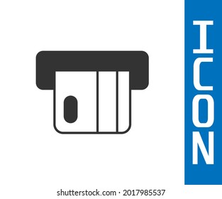 Grey Credit card inserted in card reader icon isolated on white background. ATM cash machine.  Vector