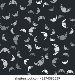 Grey Croissant icon isolated seamless pattern on black background.  Vector