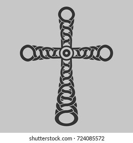 Grey cross on grunge black background. 