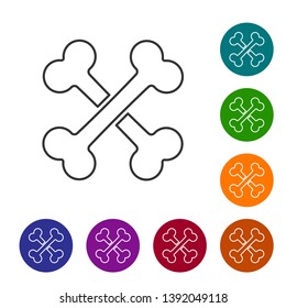 Grey Crossed bones line icon isolated on white background. Pets food symbol. Set icon in color circle buttons. Vector Illustration