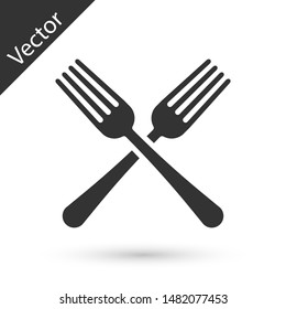 Grey Crossed fork icon isolated on white background. Cutlery symbol.  Vector Illustration