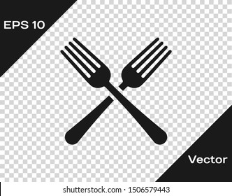 Grey Crossed fork icon isolated on transparent background. Cutlery symbol.  Vector Illustration