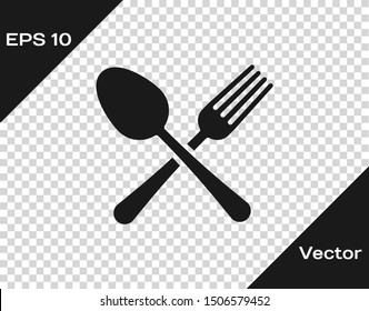 Grey Crossed fork and spoon icon isolated on transparent background. Cooking utensil. Cutlery sign.  Vector Illustration