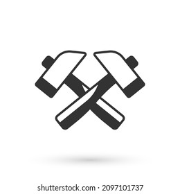 Icono de martillo cruzado gris aislado en fondo blanco. Herramienta de reparación.  Vector