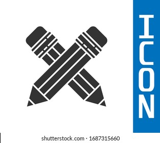 Grey Crossed pencil with eraser icon isolated on white background. Drawing and educational tools. School office symbol.  Vector Illustration