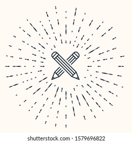 Grey Crossed pencil icon isolated on beige background. Education sign. Drawing and educational tools. School office symbol. Abstract circle random dots. Vector Illustration