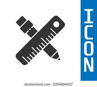 Grey Crossed ruler and pencil icon isolated on white background. Straightedge symbol. Drawing and educational tools.  Vector Illustration