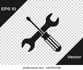 Grey Crossed screwdriver and wrench tools icon isolated on transparent background. Service tool symbol.  Vector Illustration
