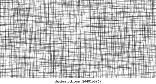 Grey crosshatch seamless pattern on white paper bg. Shadowing texture with abstract random lines imitating fabric surface of canvas or rough linen material. Vector illustration