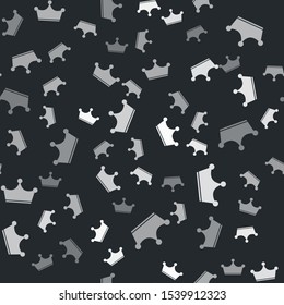Grey Crown icon isolated seamless pattern on black background.  Vector Illustration