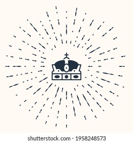 Grey Crown of spain icon isolated on beige background. Abstract circle random dots. Vector