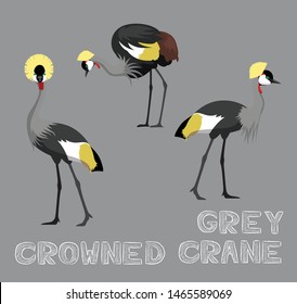 Grey Crowned Crane Cartoon Vector Illustration