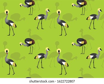 Grey Crowned Crane Cartoon Vector Seamless Background Wallpaper-01