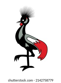 Grey Crowned Crane Drawing, Simple  bird Artwork Vector Illustration.