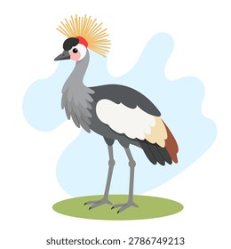 Grey crowned crane illustration featuring Balearica regulorum standing elegantly, grey crowned crane vector art highlighting Balearica regulorum.