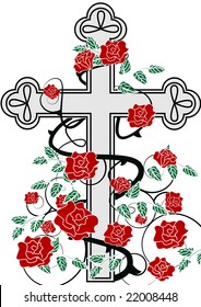 grey crucifix with red roses - vector version