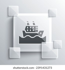 Grey Cruise ship in ocean icon isolated on grey background. Cruising the world. Square glass panels. Vector