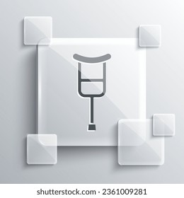 Grey Crutch or crutches icon isolated on grey background. Equipment for rehabilitation of people with diseases of musculoskeletal system. Square glass panels. Vector