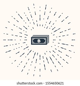 Grey Cryptocurrency bitcoin in circle with microchip circuit icon isolated on beige background. Blockchain technology, digital money market. Abstract circle random dots. Vector Illustration