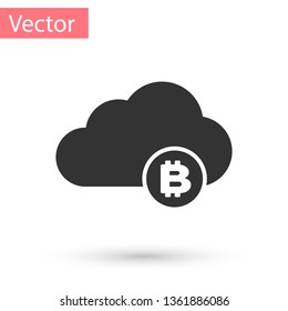 Grey Cryptocurrency cloud mining icon isolated on white background. Blockchain technology, bitcoin, digital money market, cryptocoin wallet. Vector Illustration